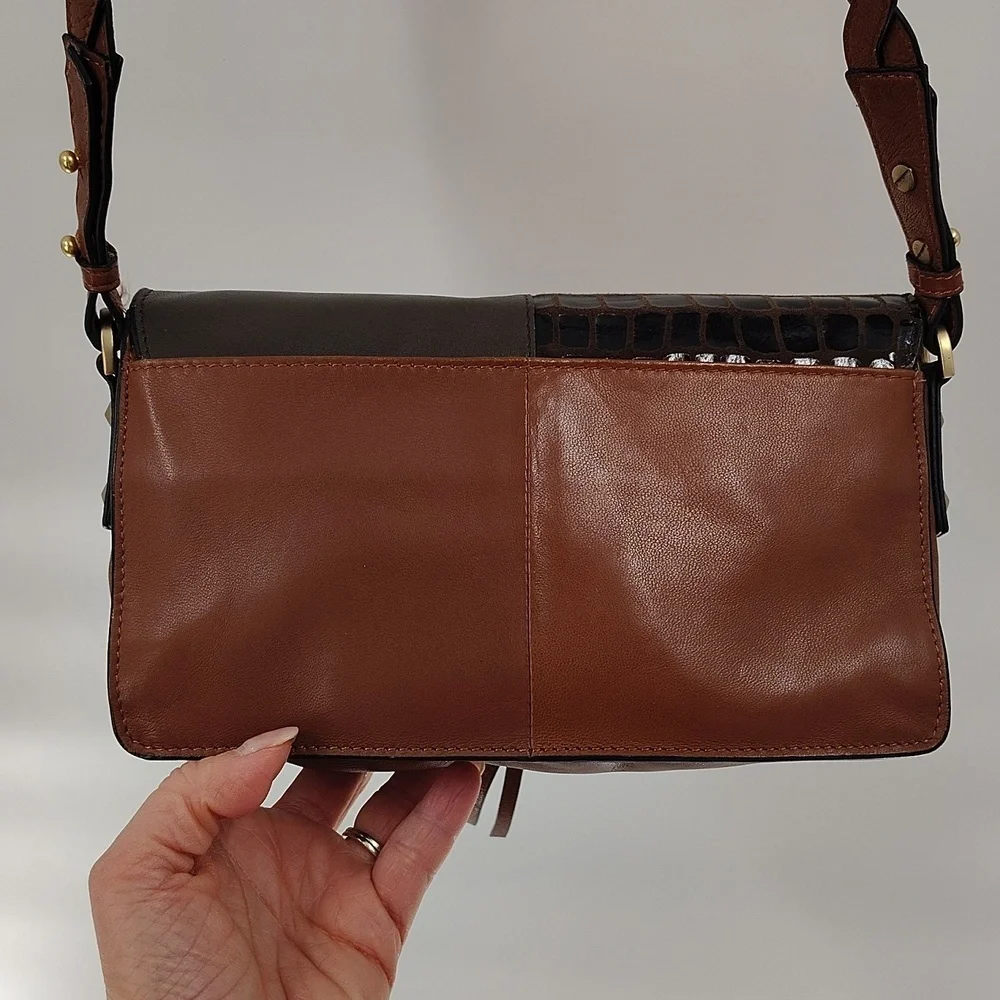 Lodis Saratoga Crossbody Bag mixed media Brown and Gold Design